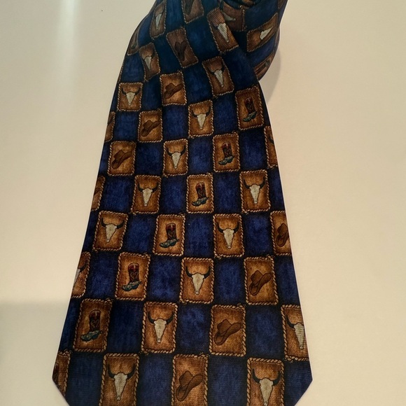 Other - Vintage Eagles Wings Men's Blue and Brown Cowboy Print Tie